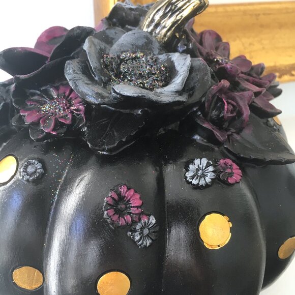 Halloween Floral Pumpkin Decor Polka Dots Tabletop Farmhouse Shabby Chic - Picture 6 of 8